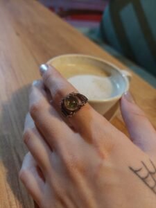 Green Peridot Ring in 925 Sterling Silver, Rose Gold and Blackened Statement Jewelry - Image 11