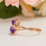 Oval Natural Amethyst Ring Rose Gold Adjustable Ring - Image 9