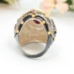 Ruby Emerald Ottoman Ring, Gold Gilded Sterling Silver Statement Jewelry - Image 10