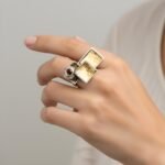 22K Gold Sterling Silver Ring, Faceted Garnet Artisan Statement Jewelry - Image 3