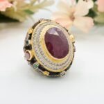 Ruby Emerald Ottoman Ring, Gold Gilded Sterling Silver Statement Jewelry - Image 4