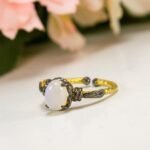 Gold Plated Moonstone Ring: Adjustable Sterling Silver Band - Image 6