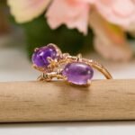 Oval Natural Amethyst Ring Rose Gold Adjustable Ring - Image 7