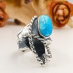 Handmade Turquoise Ring, Sterling Silver Statement Ring, Artisan Boho Jewelry, Natural Turquoise - Image 6