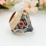 Ruby Emerald Ottoman Ring, Gold Gilded Sterling Silver Statement Jewelry - Image 8