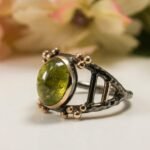 Green Peridot Ring in 925 Sterling Silver, Rose Gold and Blackened Statement Jewelry - Image 7