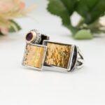 22K Gold Sterling Silver Ring, Faceted Garnet Artisan Statement Jewelry - Image 8