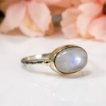 Handmade Oval Moonstone Ring in 925 Sterling Silver, Gold Bezel Gemstone Ring for Her - Image 3