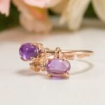 Oval Natural Amethyst Ring Rose Gold Adjustable Ring - Image 5