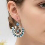 Turquoise pearl statement earrings with oxidized sterling silver