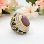 Ruby Emerald Ottoman Ring, Gold Gilded Sterling Silver Statement Jewelry - Image 6