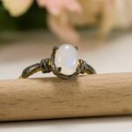 Gold Plated Moonstone Ring: Adjustable Sterling Silver Band - Image 5