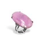 Natural ruby ring with large oval gemstone in oxidized silver