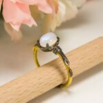 Gold Plated Moonstone Ring: Adjustable Sterling Silver Band - Image 7