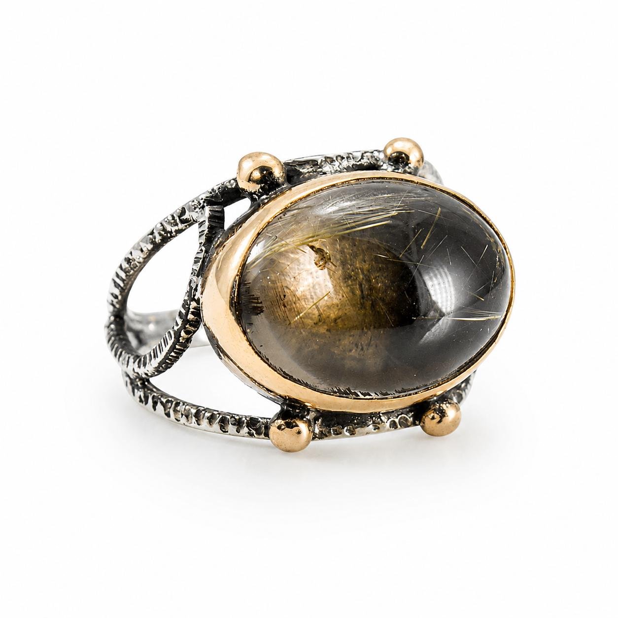 natural-rutile-quartz-ring-sterling-silver. Natural rutile quartz ring with oval gemstone in 925 sterling silver
