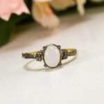 Gold plated moonstone ring with adjustable sterling silver band