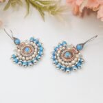 Turquoise Pearl Statement Earrings, Ethnic Silver Boho Jewelry - Image 9