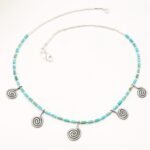 Natural Turquoise Necklace with Silver Spiral Charms, Boho Tribal Jewelry - Image 4