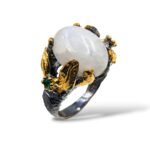 Moonstone ring with gold plated sterling silver and black rhodium
