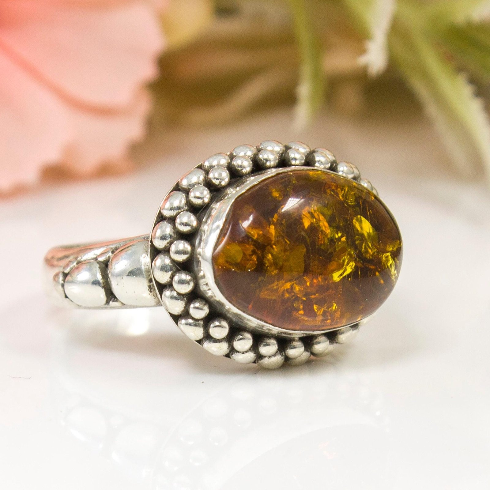 Baltic amber ring in 925 sterling silver