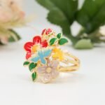 Enamel Flower Ladybug Ring, Gold Plated Sterling Silver Jewelry - Image 5