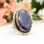 One of a Kind Raw Blue Sapphire – Handmade Silver Gold Statement - Image 2