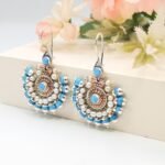 Turquoise Pearl Statement Earrings, Ethnic Silver Boho Jewelry - Image 4