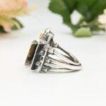 22K Gold Sterling Silver Ring, Faceted Garnet Artisan Statement Jewelry - Image 9