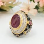 Ruby Emerald Ottoman Ring, Gold Gilded Sterling Silver Statement Jewelry - Image 7