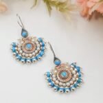 Turquoise Pearl Statement Earrings, Ethnic Silver Boho Jewelry - Image 6