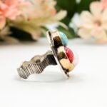 Boho Statement Gemstone Ring – Turquoise Coral Pearl Silver Gold Cocktail Ring – Artisan Vintage Style - Image 8