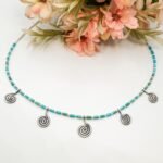 Natural Turquoise Necklace with Silver Spiral Charms, Boho Tribal Jewelry - Image 2
