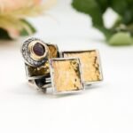 22K Gold Sterling Silver Ring, Faceted Garnet Artisan Statement Jewelry - Image 2