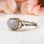 Handmade Oval Moonstone Ring in 925 Sterling Silver, Gold Bezel Gemstone Ring for Her - Image 5