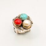 Boho Statement Gemstone Ring – Turquoise Coral Pearl Silver Gold Cocktail Ring – Artisan Vintage Style - Image 4
