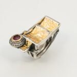 22K Gold Sterling Silver Ring, Faceted Garnet Artisan Statement Jewelry - Image 4