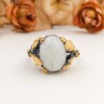 Moonstone Ring Black Rhodium Gold Plated, Handmade Artisan Statement Ring, Unique Luxury Jewelry Gift for Her - Image 5