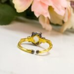 Gold Plated Moonstone Ring: Adjustable Sterling Silver Band - Image 10
