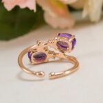 Oval Natural Amethyst Ring Rose Gold Adjustable Ring - Image 10
