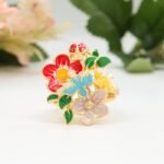 Enamel Flower Ladybug Ring, Gold Plated Sterling Silver Jewelry - Image 6