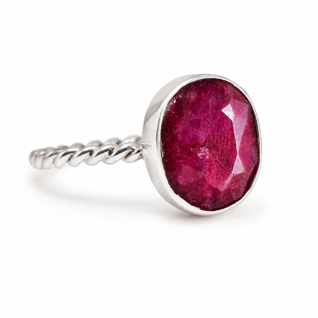 Women's red ruby gemstone ring in 925 sterling silver